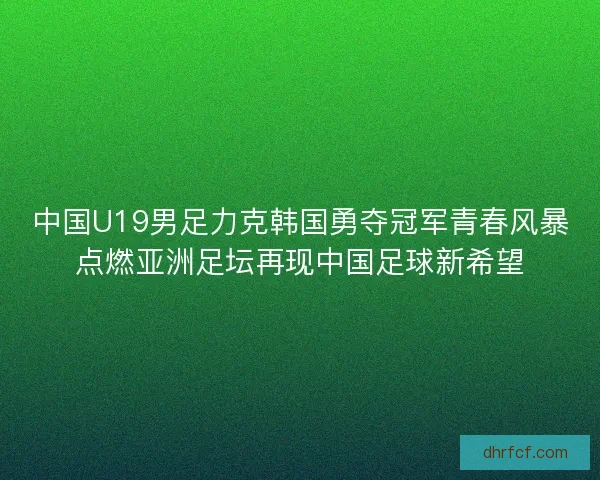 中国U19男足力克韩国勇夺冠军青春风暴点燃亚洲足坛再现中国足球新希望